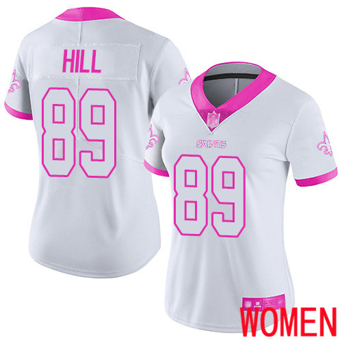 New Orleans Saints Limited White Pink Women Josh Hill Jersey NFL Football #89 Rush Fashion Jersey